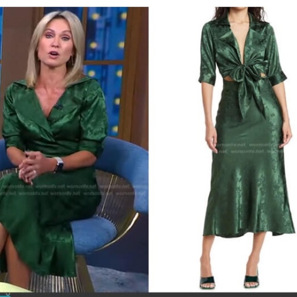 Ronny Kobo Carol Collared Faux Wrap Maxi Dress In Green Size Large - Picture 3 of 14